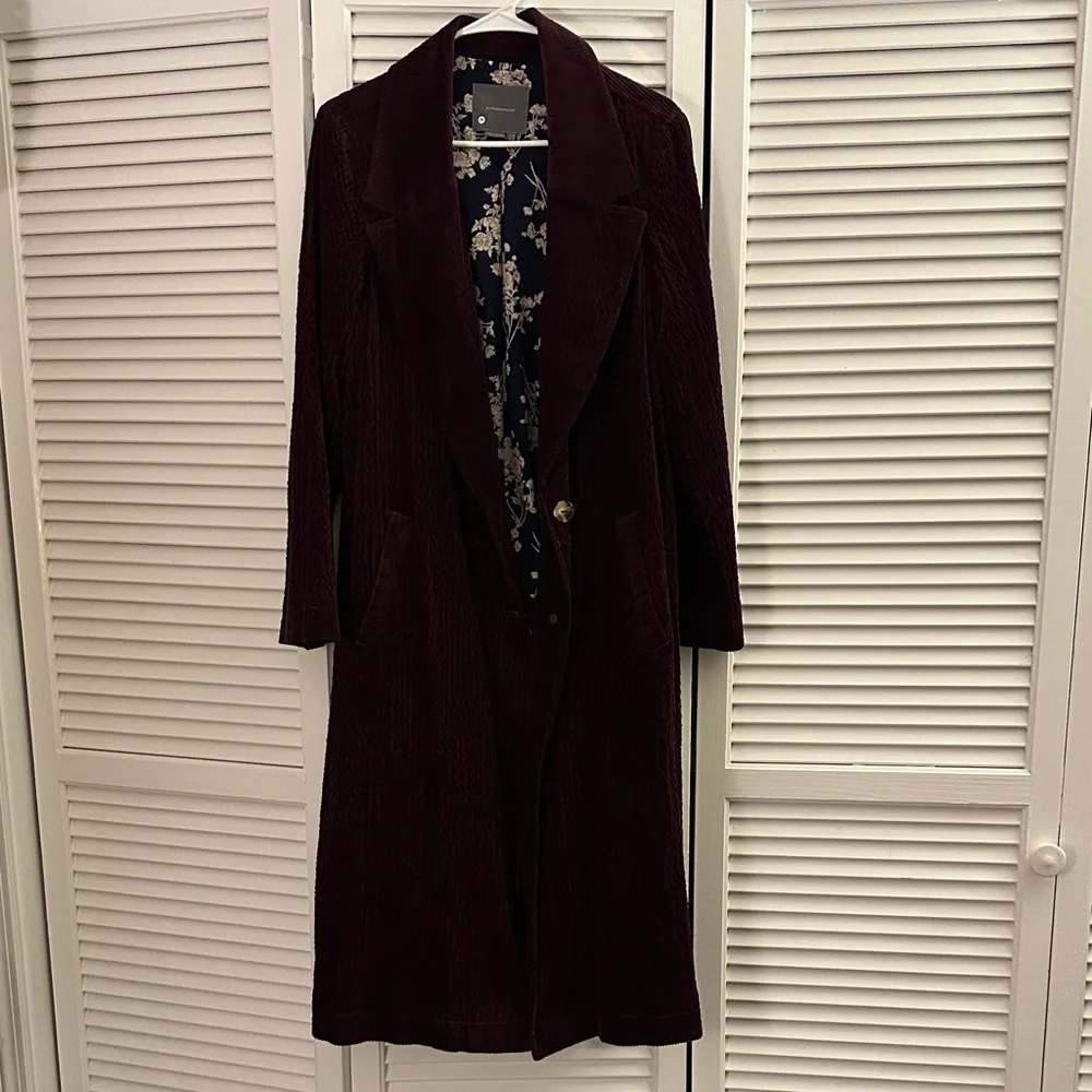 Anthropologie Velvety Burgundy Long Coat - Picture 1 of 5